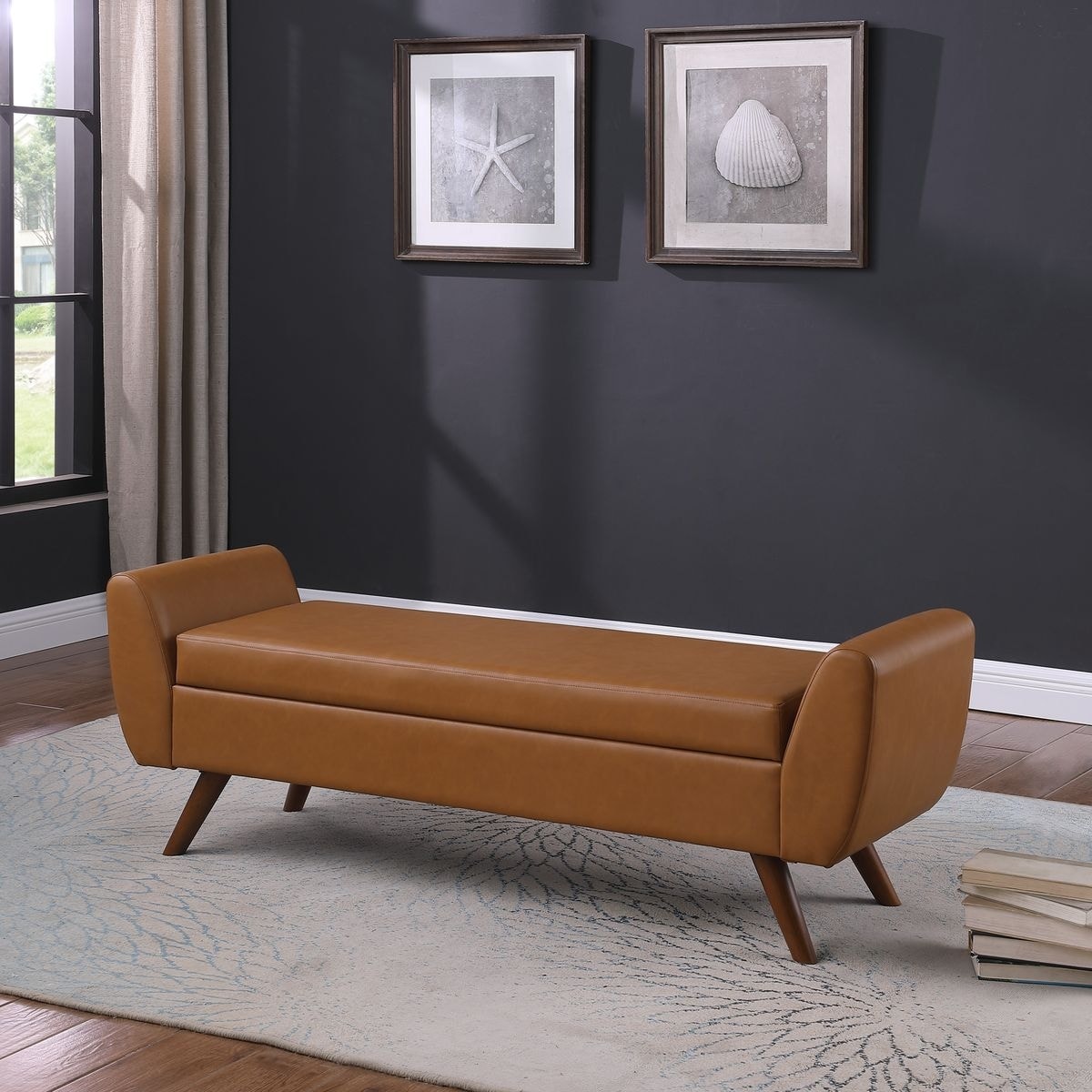 HomePop Modern Storage Bench with Wood Legs