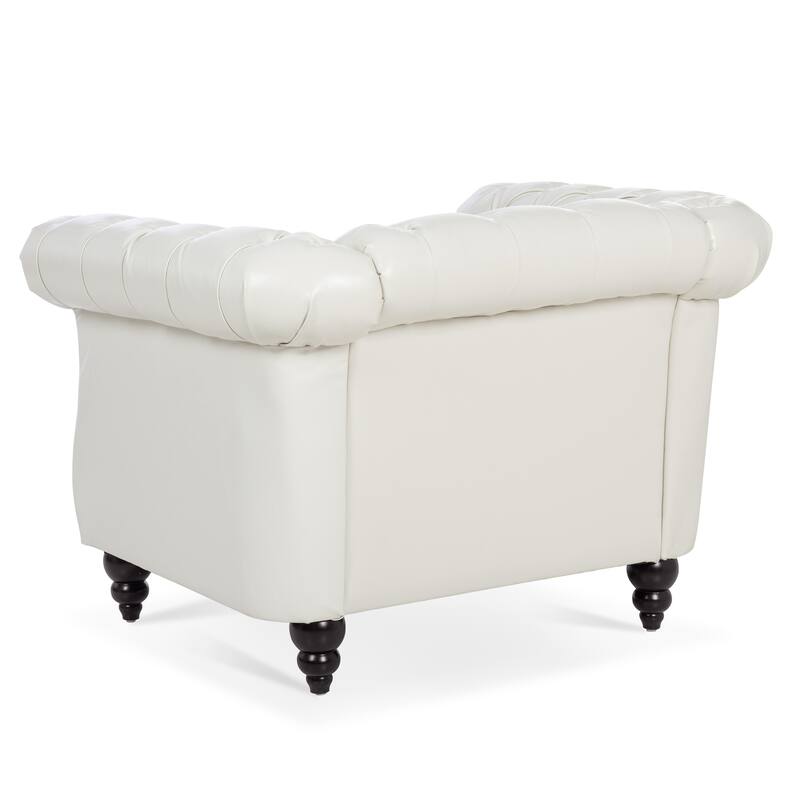 Compact PU Leather Sofa with Pocket Springs and Birch Wood Legs for Living Room and Guest Rooms