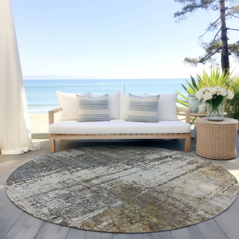 Machine Washable Indoor/ Outdoor Chantille Abstract Ombre Rug - Beige - 8' x 8'