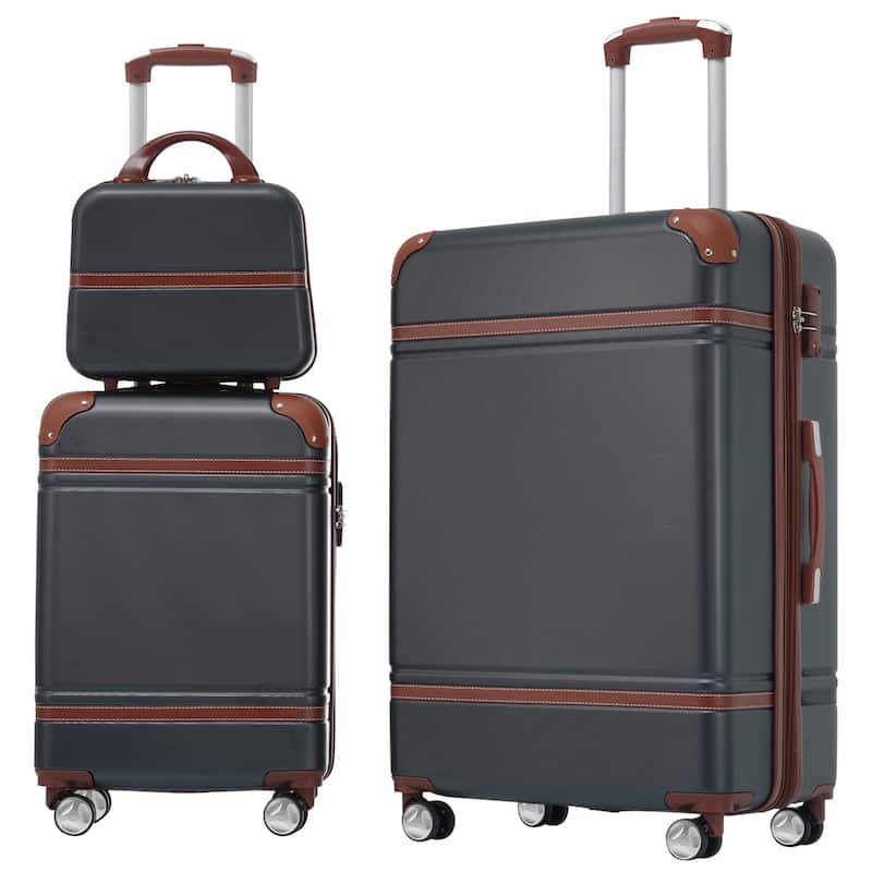 Hardshell Lightweight Expandable ABS Carry-on Luggage with TSA Lock and Cosmetic Case, 3 Piece Luggage Set - Black
