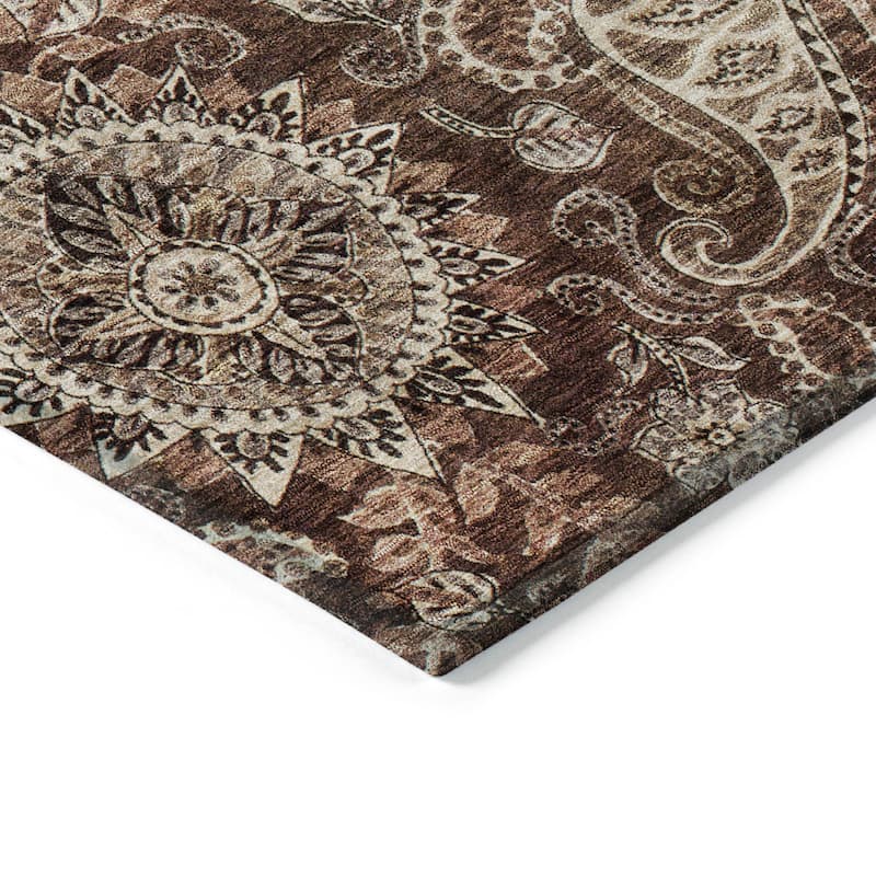 Machine Washable Indoor/ Outdoor Modern Paisley Chantille Rug