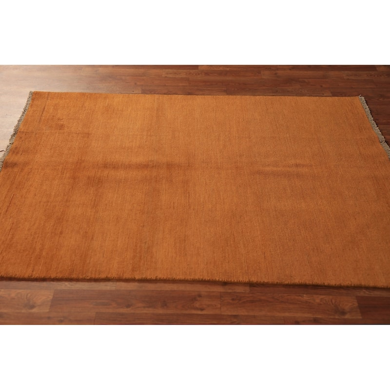 Orange Gabbeh Modern Rug Handmade Wool Carpet - 3'10" x 5'6"