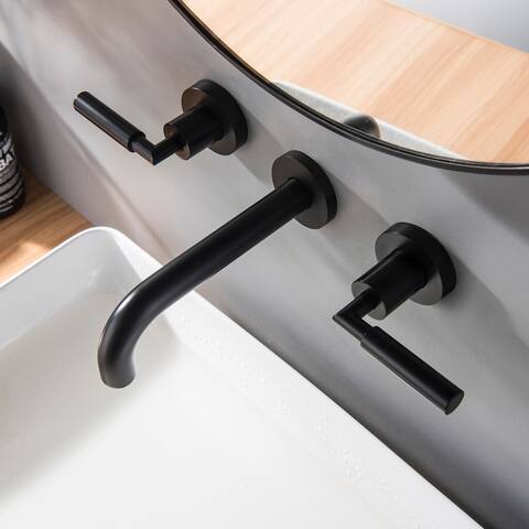 Round Double Handle Wall Mounted Bathroom Basin Faucet - 6.69*9.2