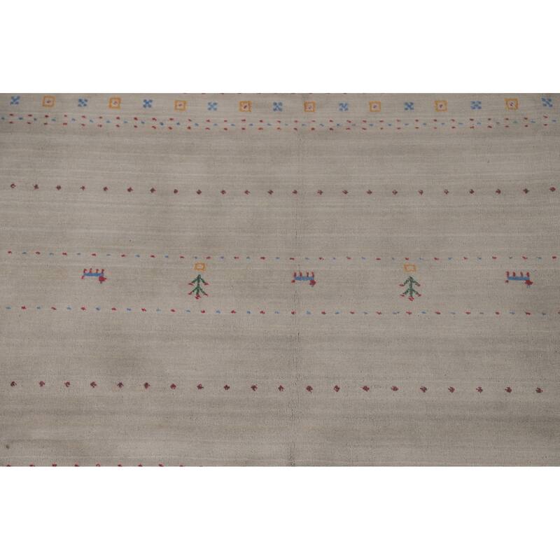 Tribal Gabbeh Area Rug Hand-Knotted Grey Wool Carpet - 7'11"x 9'7"