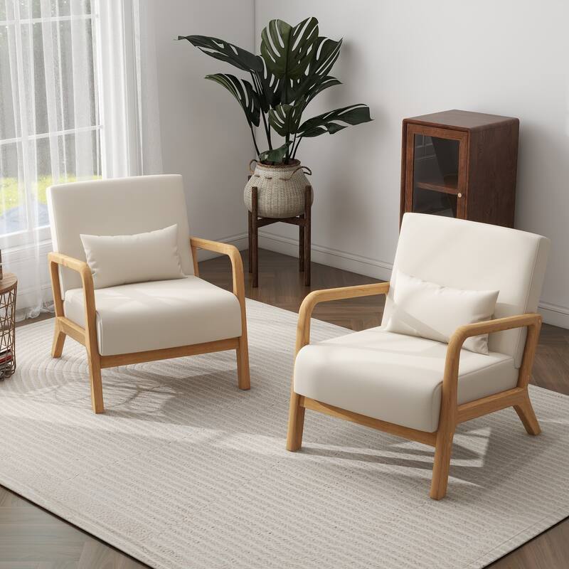 Briston 2 Set Mid Century Modern Wood Accent Chairs with pillow
