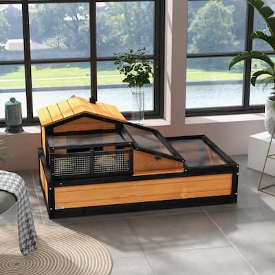PawHut Wooden Tortoise Habitat, Tortoise Enclosure Reptile Cage w/ Tray