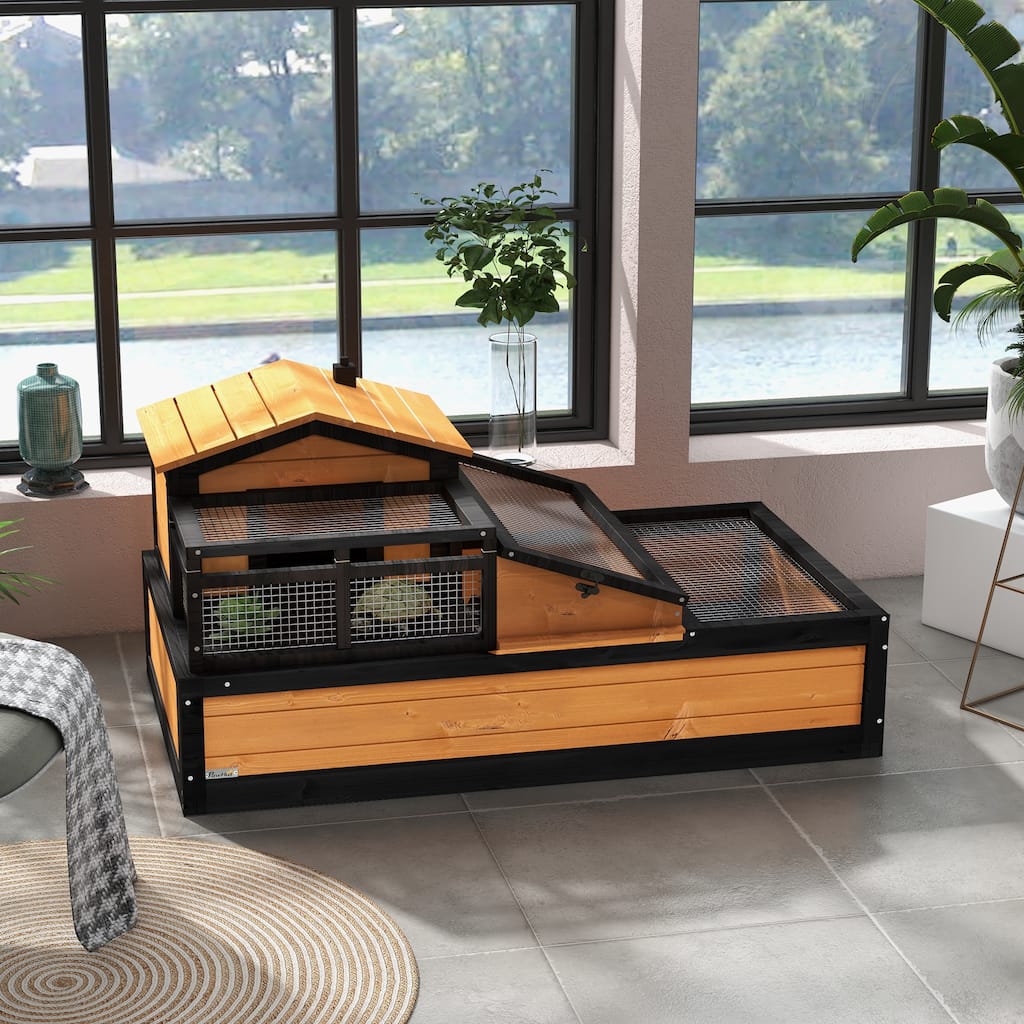 PawHut Wooden Tortoise Habitat, Tortoise Enclosure Reptile Cage w/ Tray