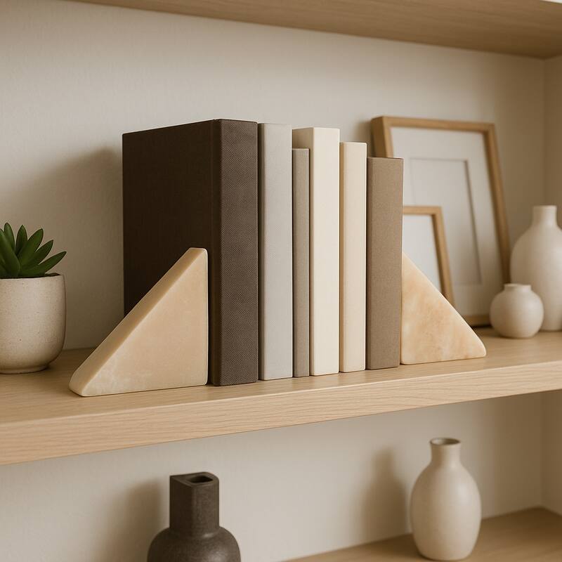 Decorative Onyx Triangular Bookends - Set of 2 , 12", Orange & Ivory - 12.0"