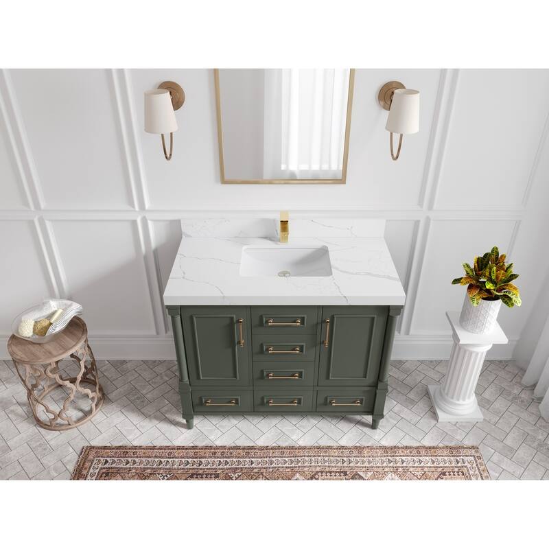 Willow Collections 42 in. W x 22 in. D Aberdeen Single Bowl Sink Bathroom Vanity in Pewter Green with Countertop - 2" Calacatta Laza - Pewter Green