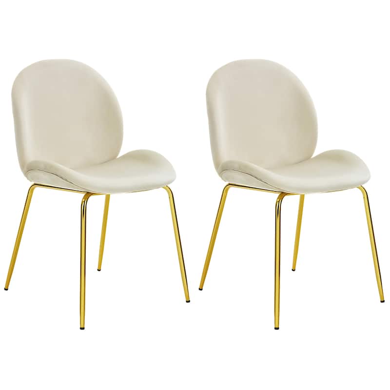 Costway Set of 2 Velvet Accent Chairs Dining Side Chairs w/Gold Metal - Beige