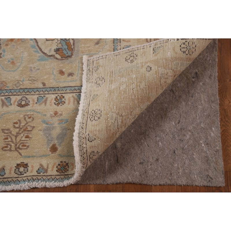 Vintage Geometric Distressed Tabriz Persian Rug Handmade Wool Carpet - 6'3" x 9'9"