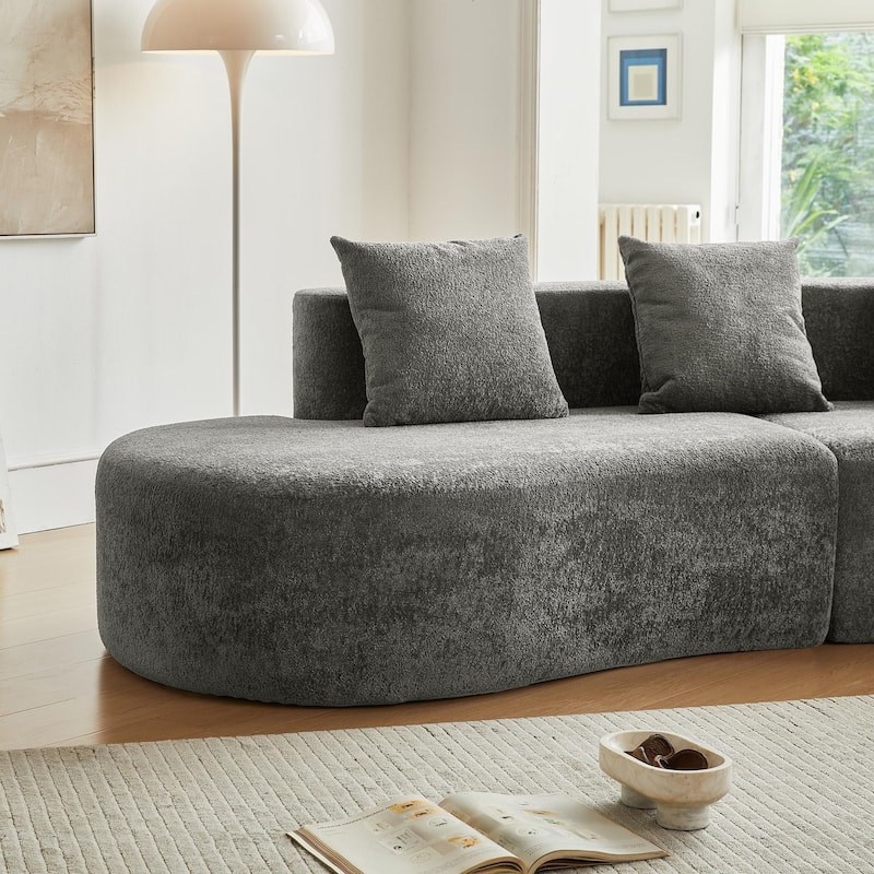 Curved Velvet Boneless Cloud Sofa with 3 Pillows, 5-Seater Modular Sectional Sofa, High-Density Foam Upholstered Sofa