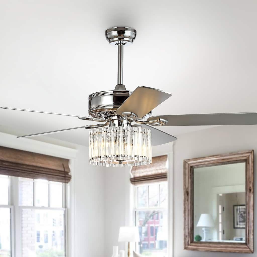 SAFAVIEH Lighting Enola 52-inch Ceiling Light Fan (with Remote) - 52" W x 52" L x 25" H - Silver/White Maple - 52Wx52Dx25H
