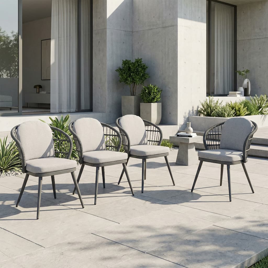 Rope-Woven Aluminum Outdoor Dining Chairs with Removable Cushions