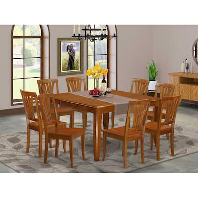 HomeStock 9-Piece Square Saddle Brown Finish Solid Wood Top Dining Table with 8-Chairs