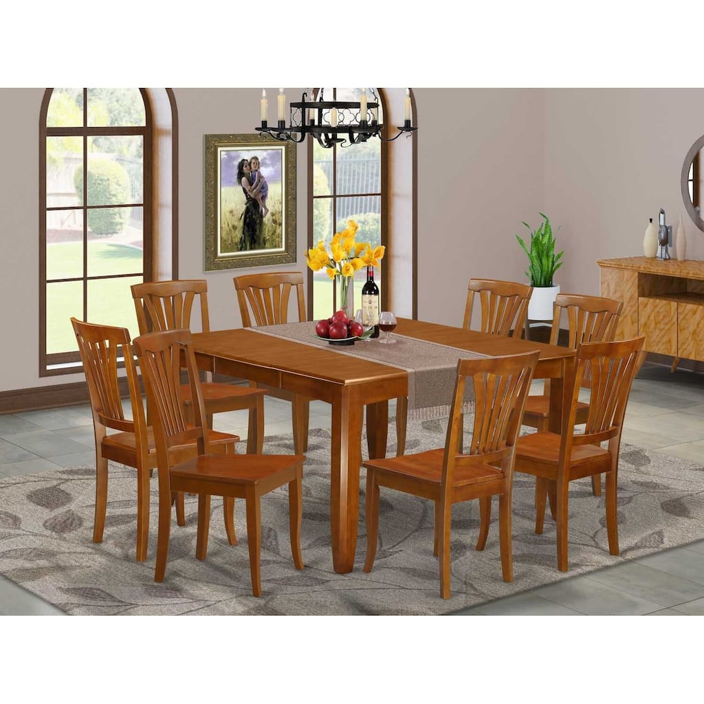 HomeStock 9-Piece Square Saddle Brown Finish Solid Wood Top Dining Table with 8-Chairs