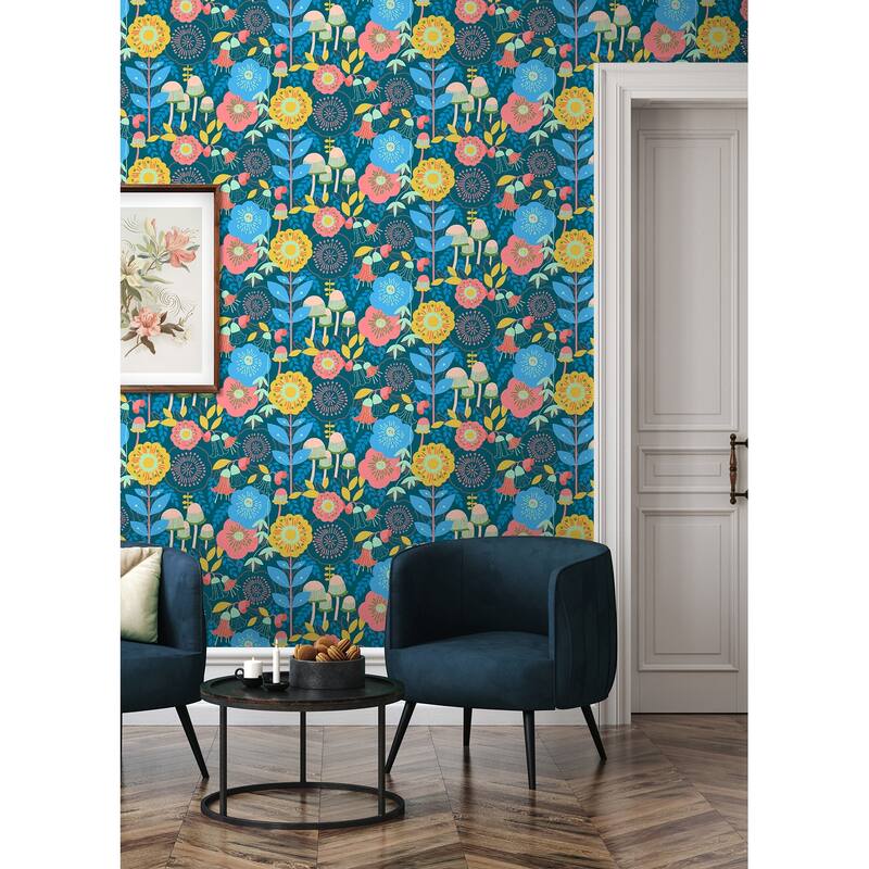Megan Carter Dream Garden Teal Peel and Stick Wallpaper