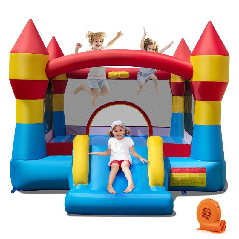 Gymax 3-in-1 Kids Bouncer w/Slide Large Jumping Area & Basketball Hoop - Multicolor - Kids
