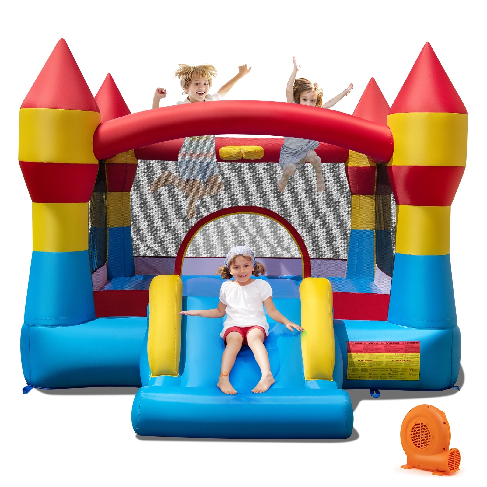 Gymax 3-in-1 Kids Bouncer w/Slide Large Jumping Area & Basketball Hoop