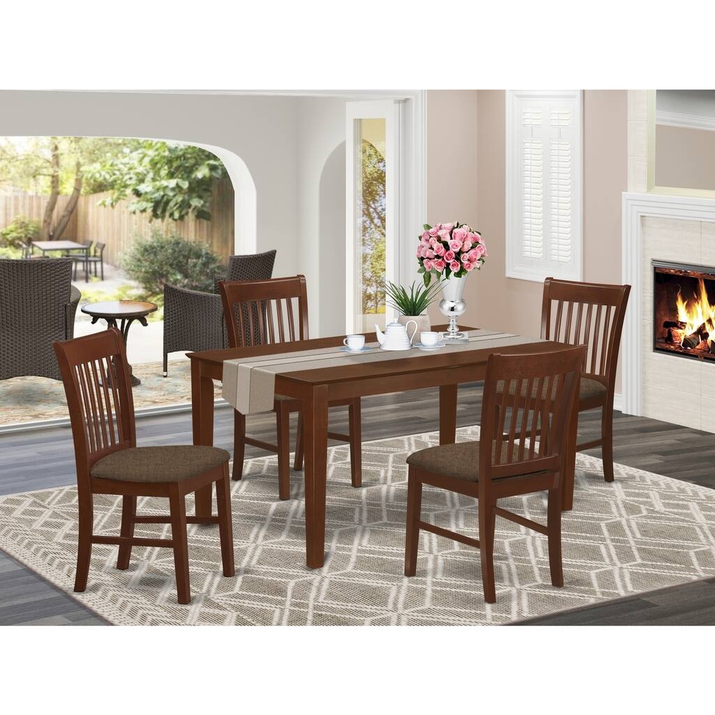 HomeStock 5-Piece Rectangle Mahogany Finish Solid Wood Top Dining Table with 4-Chairs