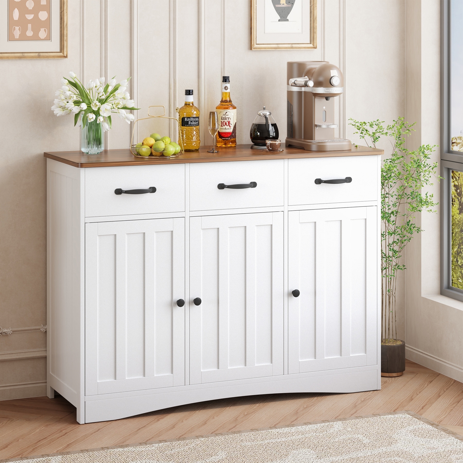 42.5" Farmhouse Buffets Sideboard, Modern Wood Kitchen Storage Cabinet with Adjustable Shelf