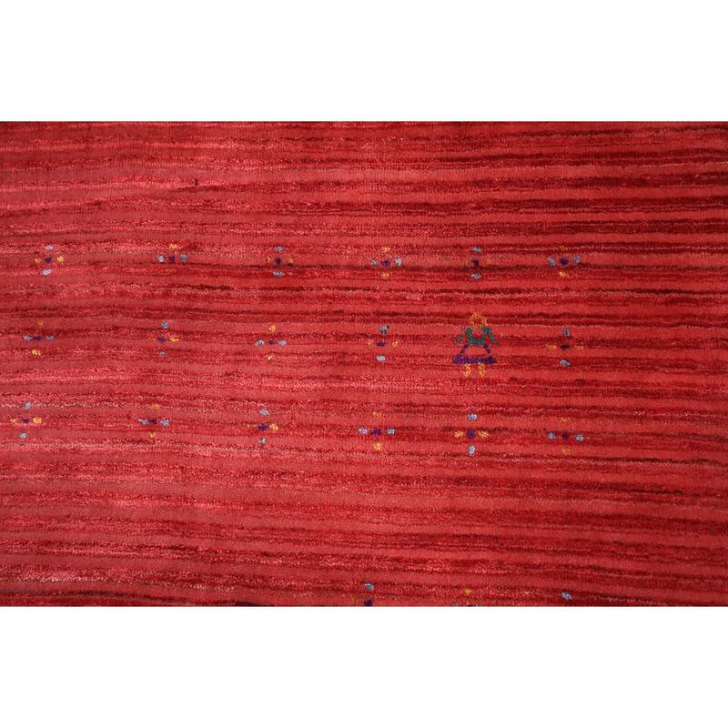 Striped Tribal Gabbeh Indian Area Rug Silk Carpet - 9'1" X 11'5"