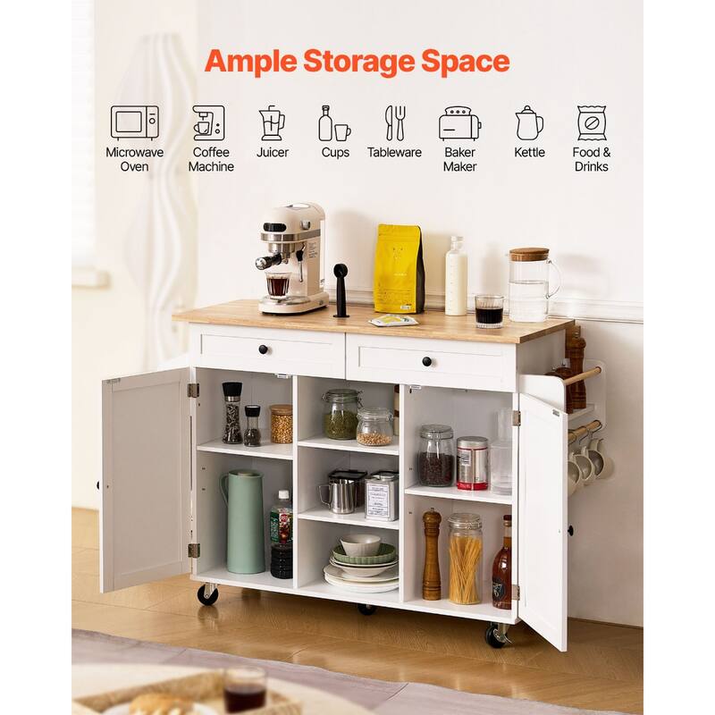35" Mobile Kitchen Island Cart with Drop Leaf and Lockable Wheels Storage Drawers and Cabinets - 44"L x 30"W x 35"H