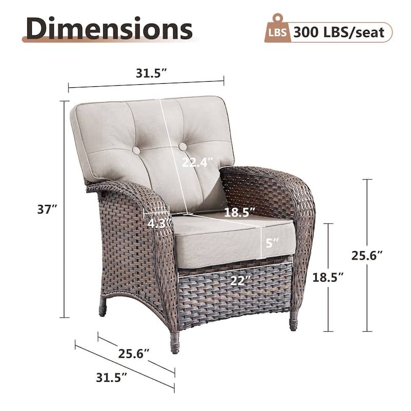 TWrap Brown Wicker Patio Armchairs with 5-Inch Thick Cushions (2-Pack)