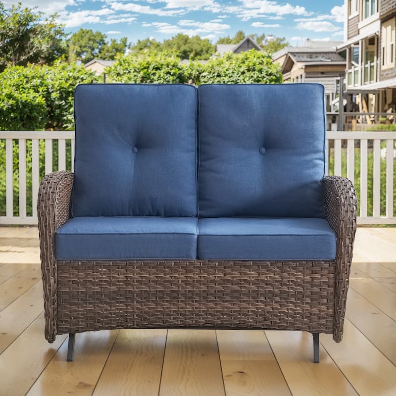 Gymojoy Stylish Patio Loveseat Glider Sofa with Cushions