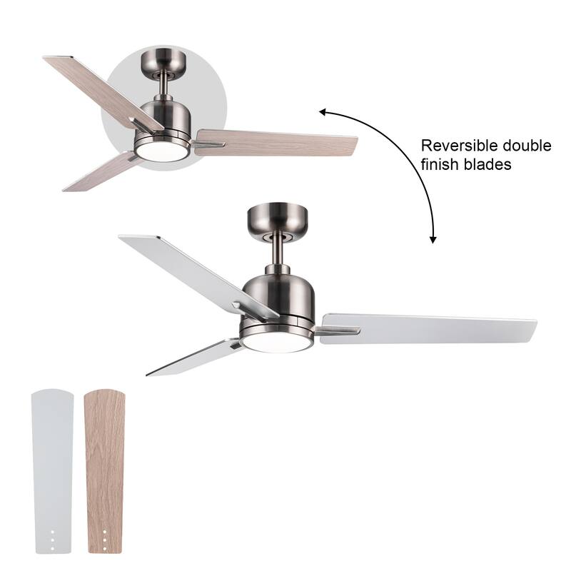 YUHAO Kaleido 48 in. Indoor Matte Black Ceiling Fans with 3-Colors Integrated LED and Dual-Finish Blades - 48 Inches - Downrod | Brushed Nickel