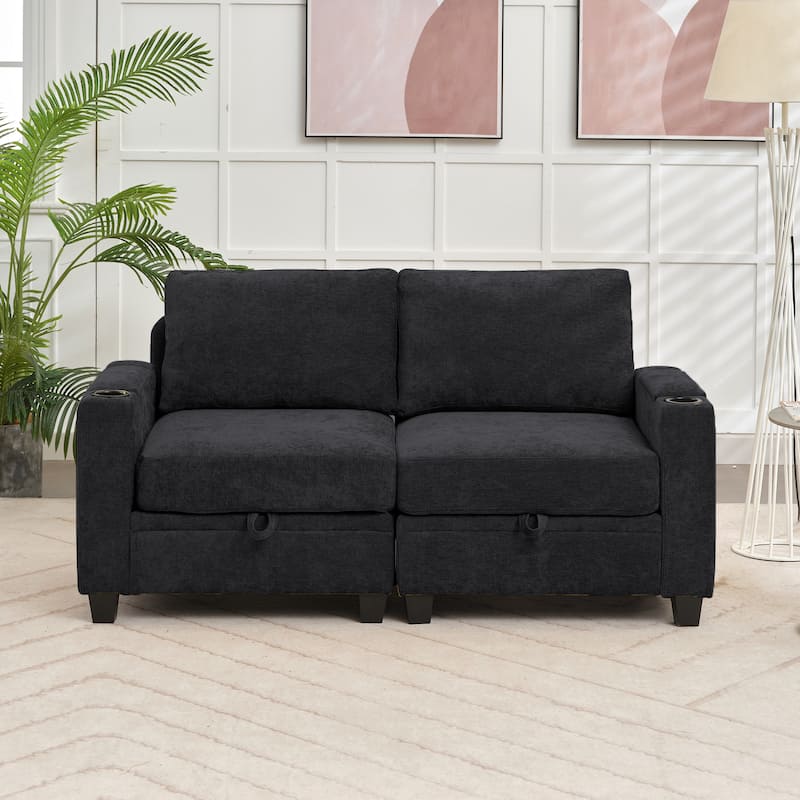 Chenille Sectional Sofa, Hidden Storage & Modular Design