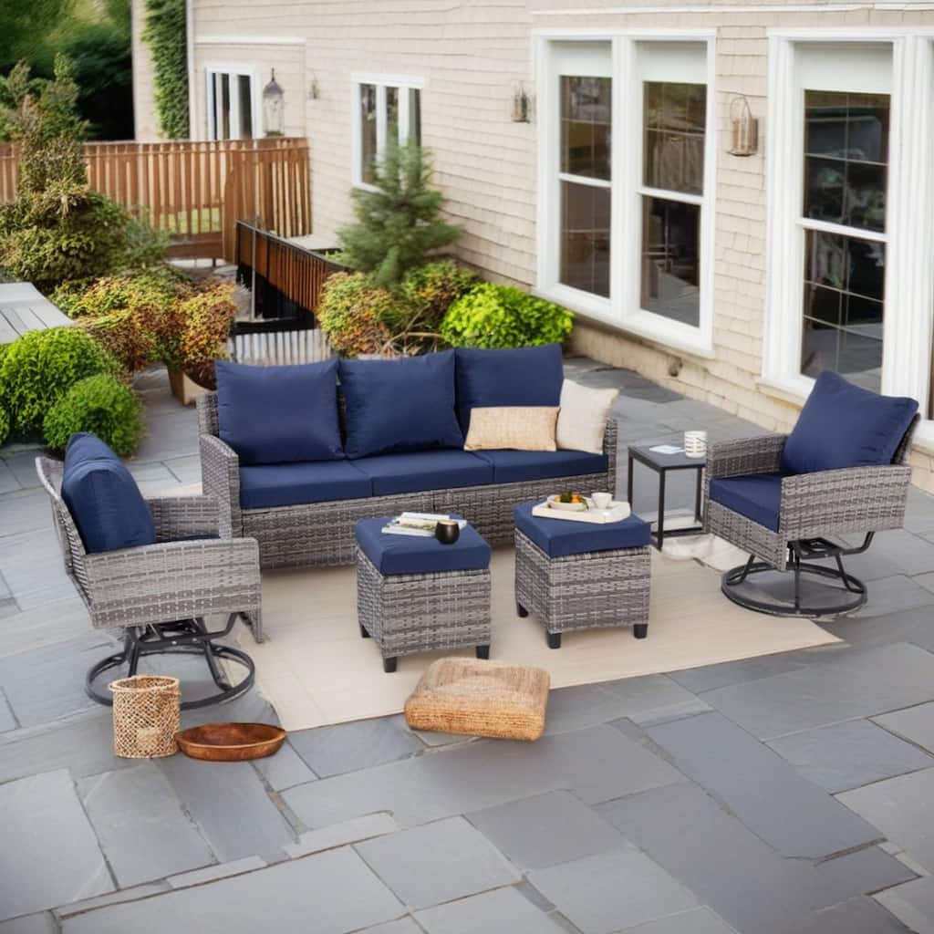 6-Piece Wicker Patio Conversation Set with Swivel Chairs