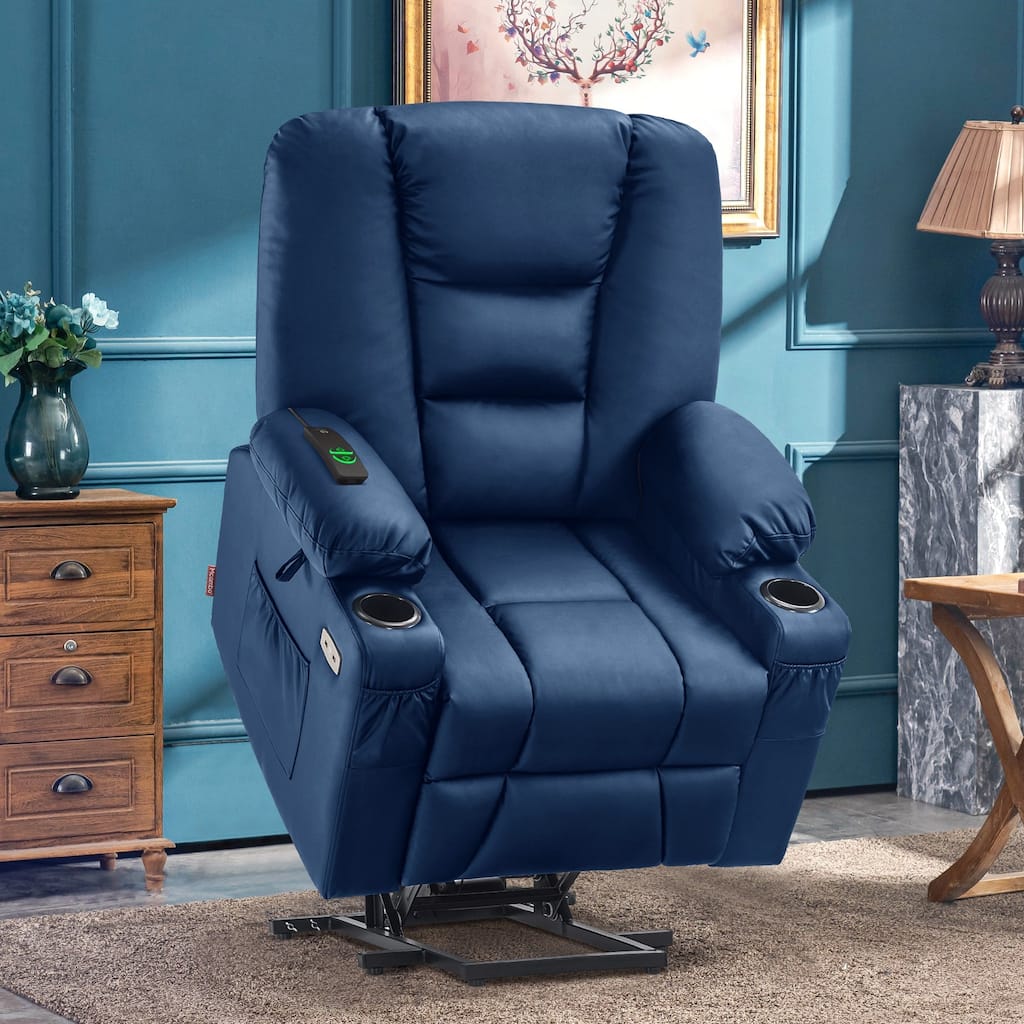 MCombo Power Lift Recliner Chair with Massage and Heat for Elderly, Extended Footrest, USB Ports, Faux Leather(Medium)