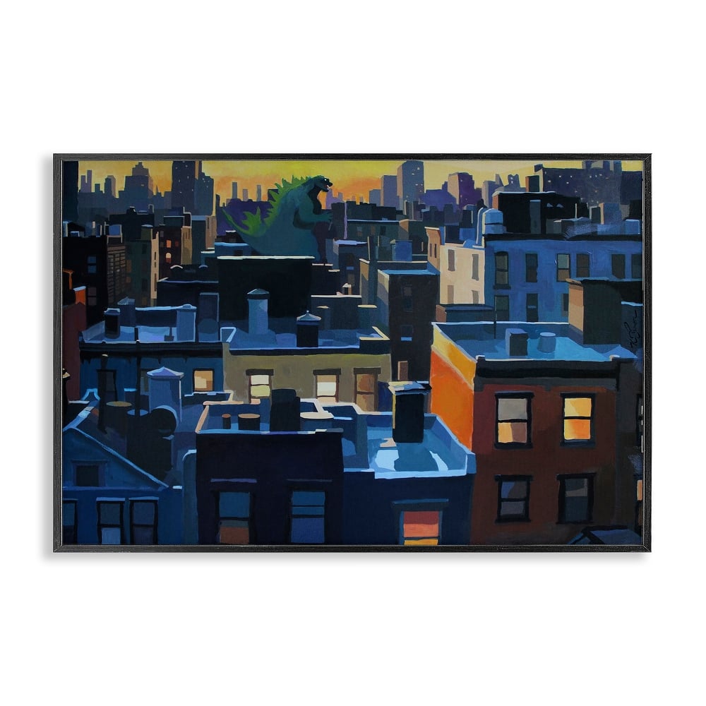 Stupell Cityscape with Distant Monster Framed Giclee Art Design By Keith Thomson