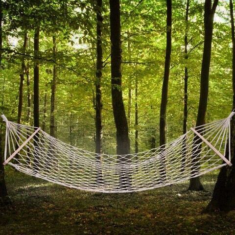 Wood Pole Cotton Rope Hammock Bed with Rope White