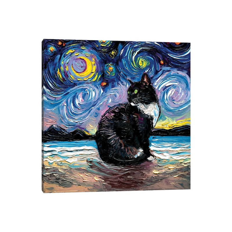 iCanvas "Green Eyed Tuxedo Cat Night" by Aja Trier Canvas Print