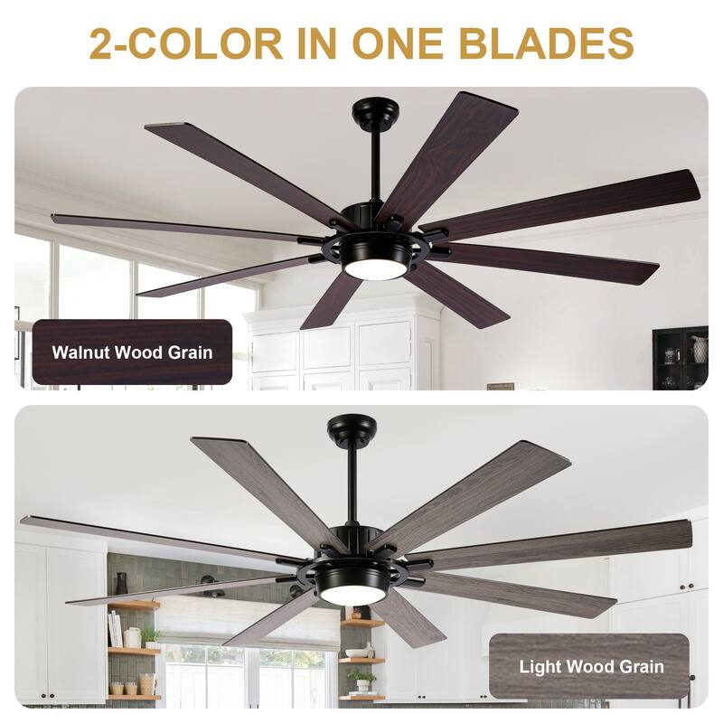 Cusp Barn 72" Outdoor Indoor Modern Black Large Ceiling Fan with Lights, Farmhouse 6 Speeds DC Motor Reversible Ceiling Fan