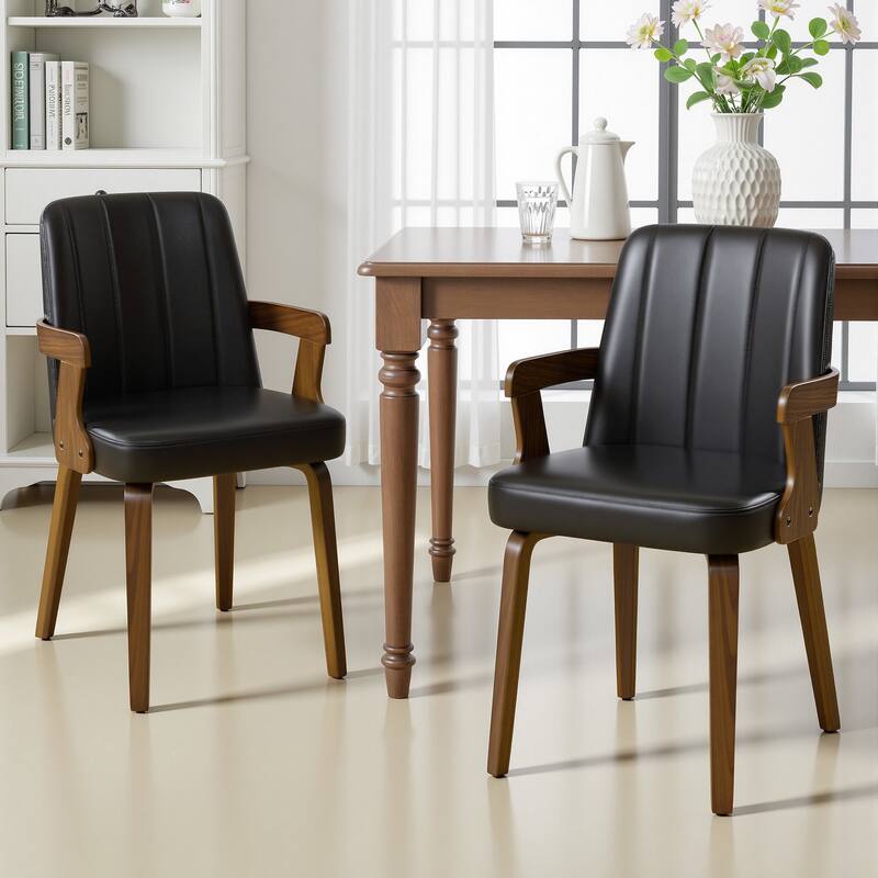 Mid-century Modern Upholstered Dining Chairs Bentwood Side Chairs with Armrests - 34.3"H x 19.9"W x 22.1"D