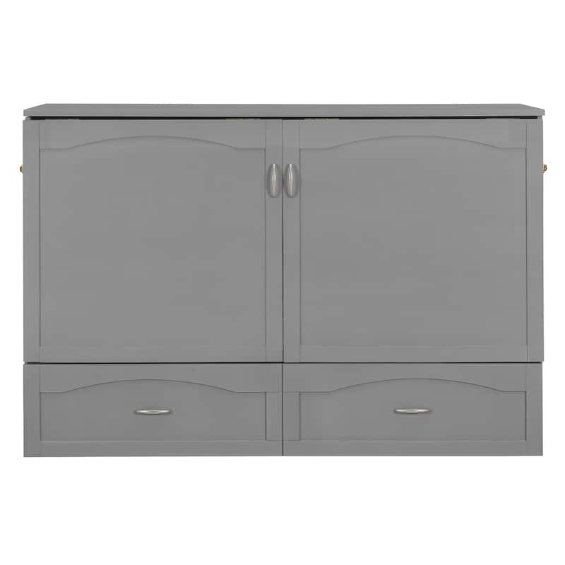 Queen Size Pull Out Murphy Bed Wall Bed with Charging Station, Storage Murphy Cabinet Bed with 2 Drawers, No Box Spring Needed