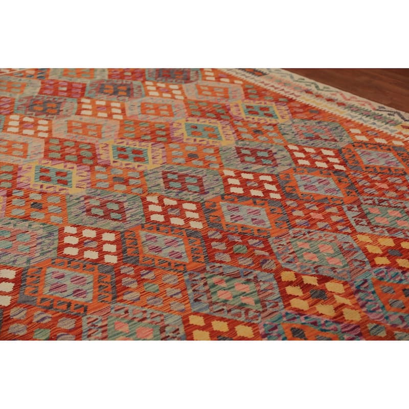 South Western Style Kilim Oriental Rug Hand-Woven Wool Carpet - 9'8" x 13'1"