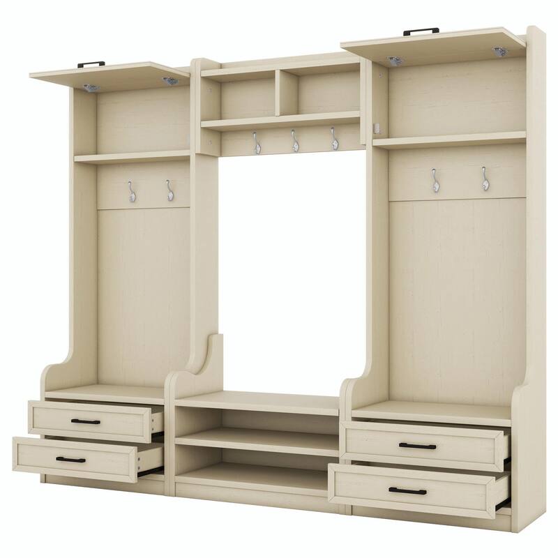 4-in-1 Entryway Hall Tree with Storage, 7 Hooks & Drawers, Beige