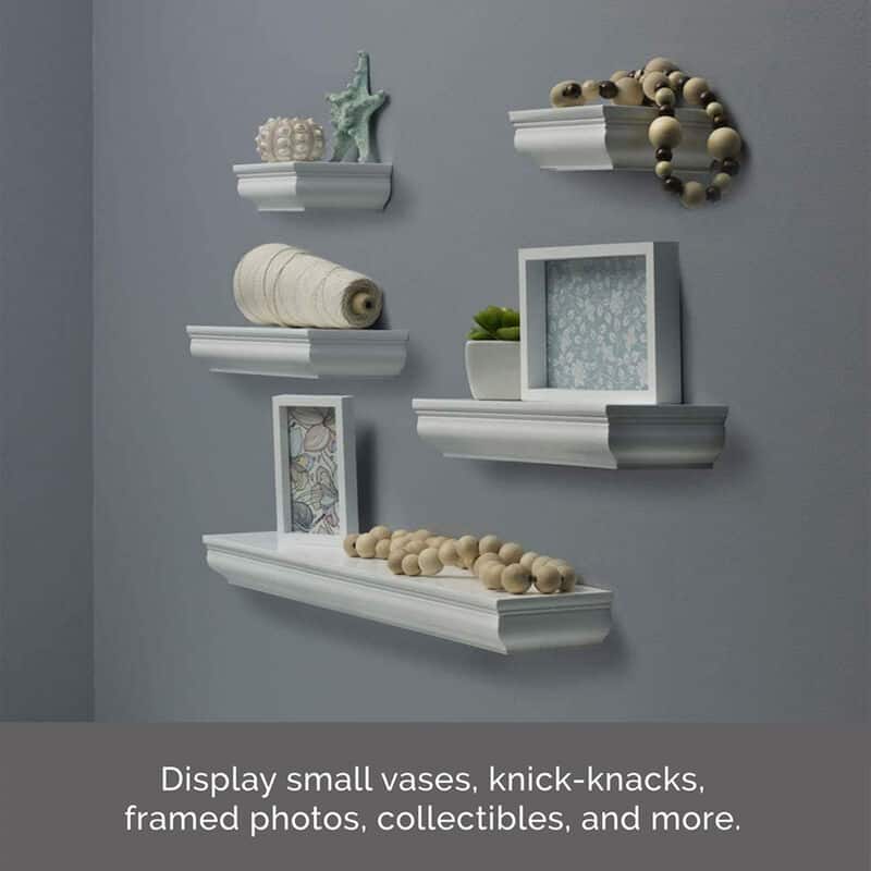 Melannco Set of 5 White Molding Shelves, 2-6, 2-12, 1-24 Inch