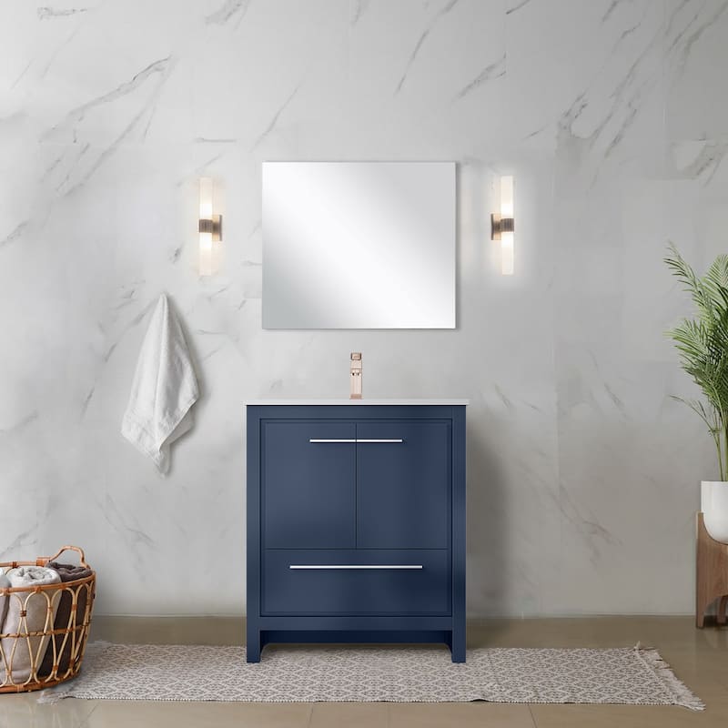Lafarre Bath Vanity with Quartz Top, Sink, Mirror and Rose Gold Faucet