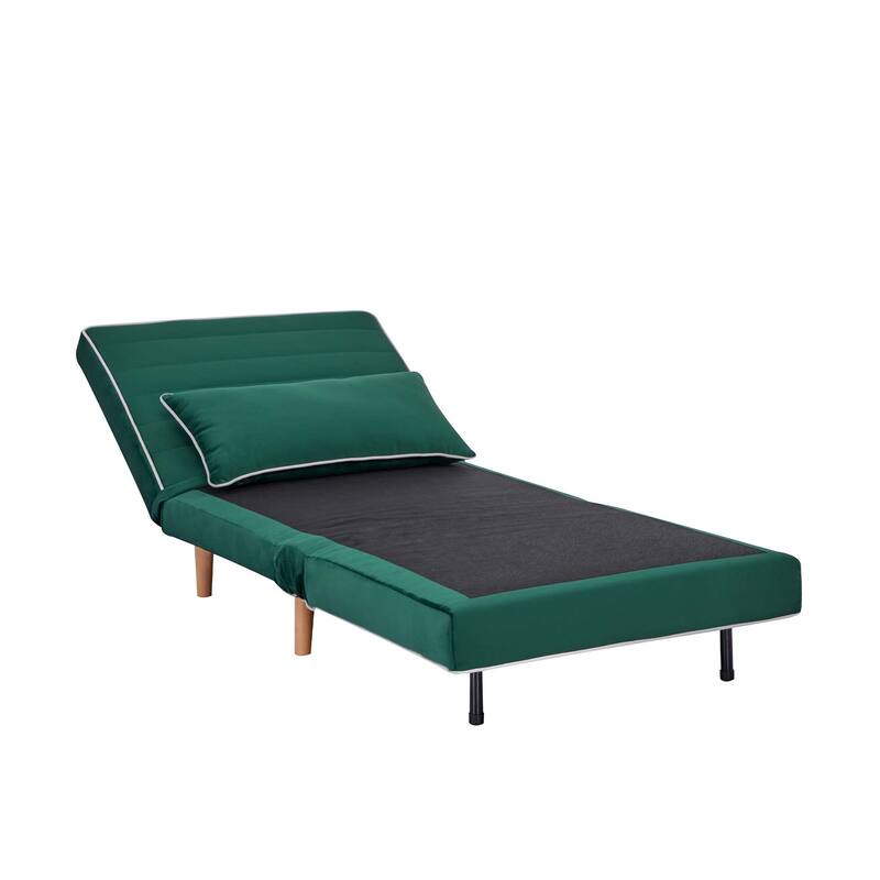 Modern Velvet Foldable Sofa Bed Piping 3 Position Backrest 10s Convert Grey Space Saving