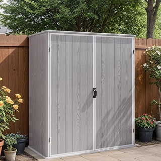 Patiowell 57.1"L x 30.3"W Plastic Vertical Storage Shed with Shelving Brackets for Patio Furniture, Pool Accessories