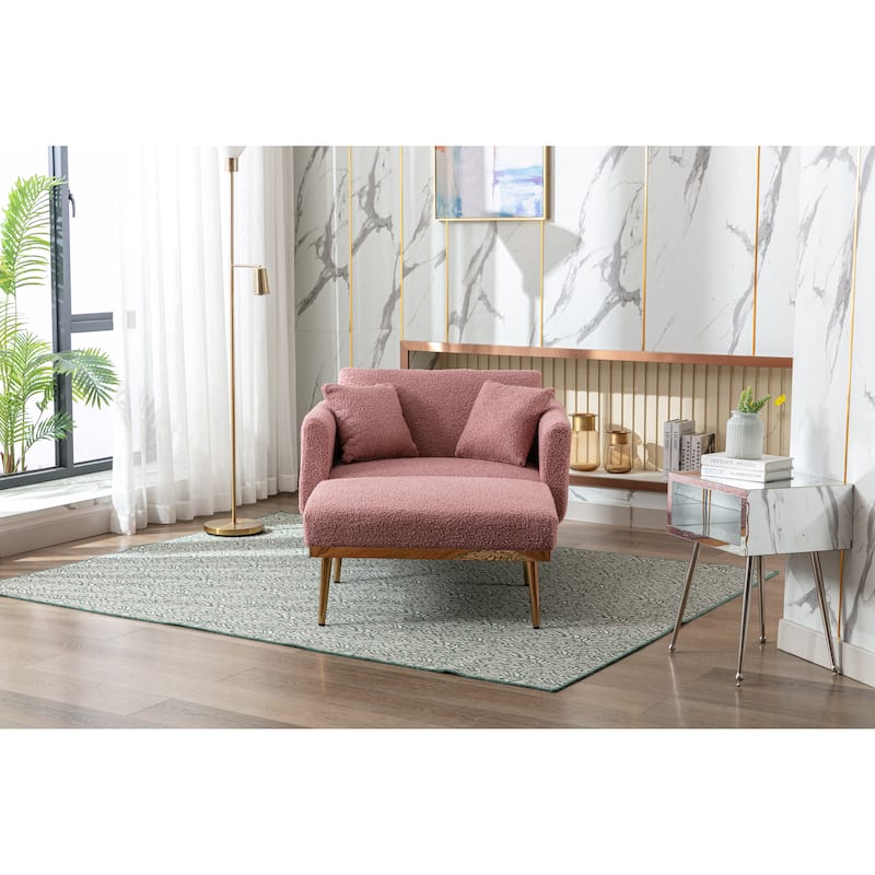 Teddy Fabric Upholstered Living Room Sleeper Sofa Chair With Rose Golden feet