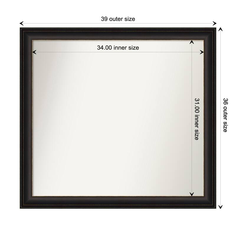 Trio Oil Rubbed Bronze Framed Non-Beveled Custom Wall Mirror, Bathroom Vanity Mirror - Outer Size: 38.5 x 35.5