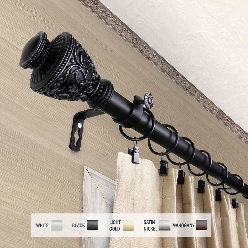 InStyleDesign Neva 1 inch Diameter Adjustable Curtain Rod - 160 to 240 inches - Black