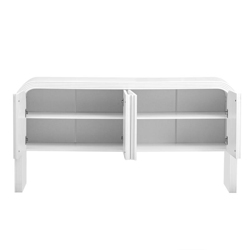 Striped Design 4-Door Storage Cabinet, Modern Simple Style Buffet Sideboard with Adjustable Shelves