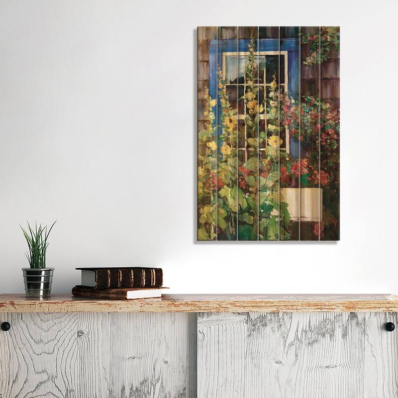 Blue Door Print On Wood by Catherine M. Elliott - Multi-Color